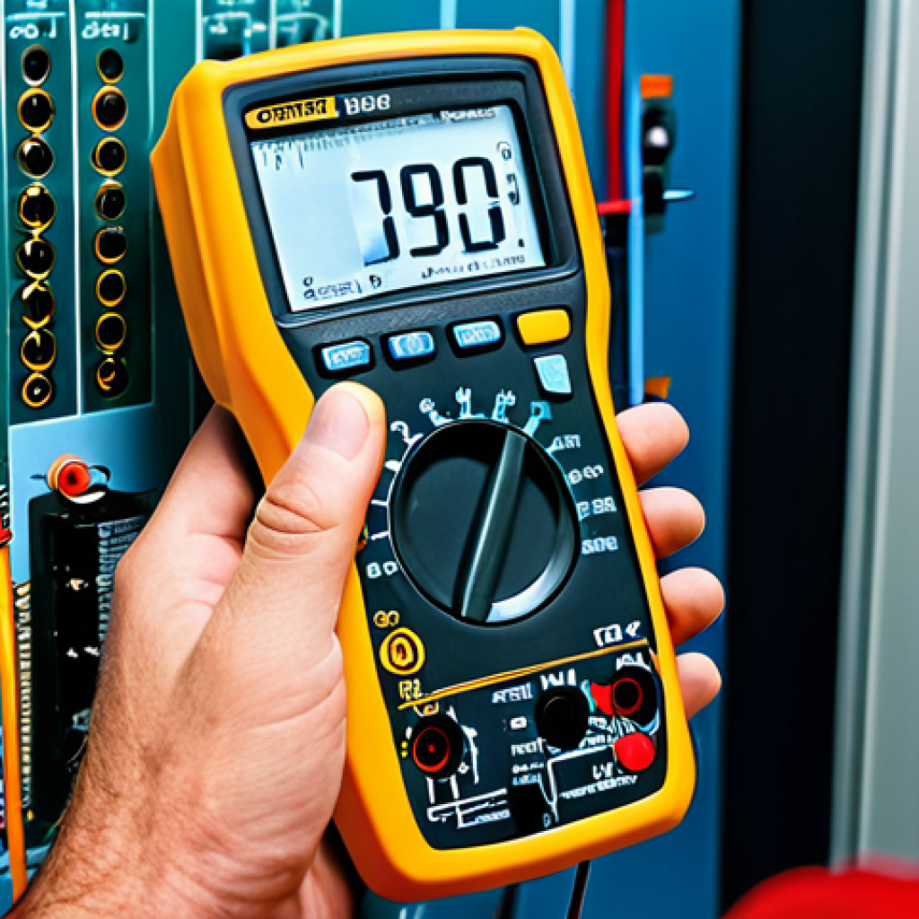 디지털 멀티미터 사용법 - Multimeter in Use**

"A fully clothed technician wearing appropriate attire, using a digital multime...