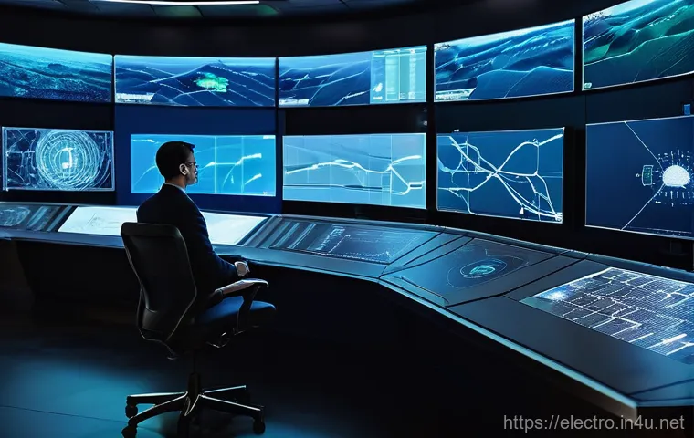 디지털 시스템 모델링 - Future Energy Grid Digital Twin Control Room**
A highly advanced control room with a panoramic, tran...