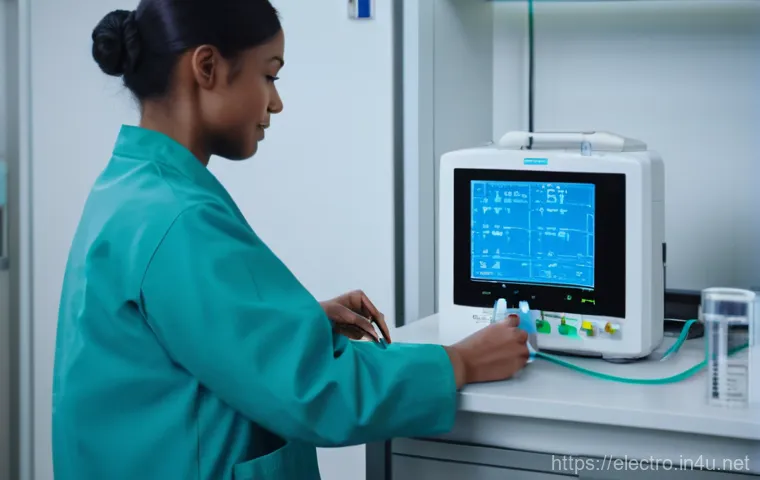 전기 시험 장비의 교정 및 보정 - A serene and modern hospital room where a medical professional, wearing a pristine lab coat, is care...