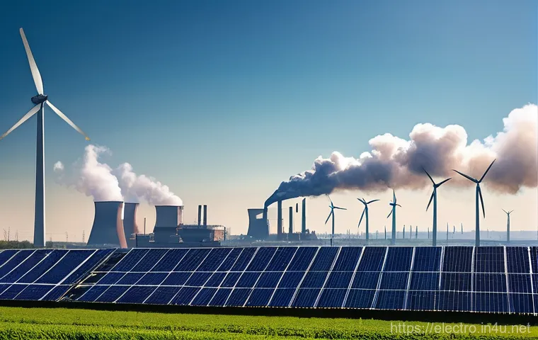 전력 시스템의 환경적 영향 - **Prompt 1: The Transition to Green Energy**
    A visually striking image contrasting a smog-filled...