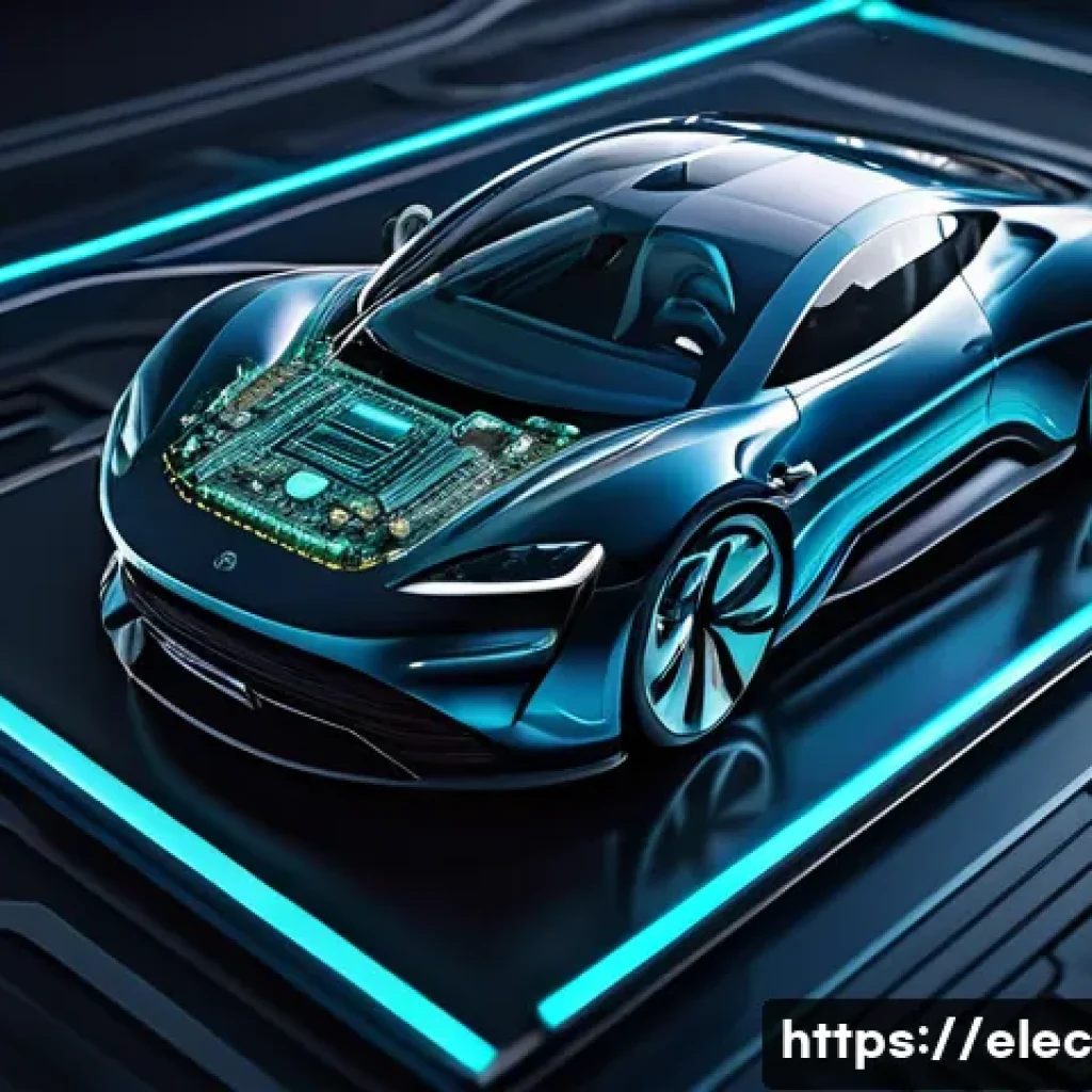 전기회로 해석 및 계산 - A highly detailed illustration of a modern electric vehicle’s complex electronic circuit board, show...
