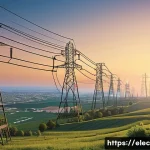 Home 22 전력 계통 안정성 - A detailed and realistic illustration of a modern electric power grid system, showing high-voltage t...