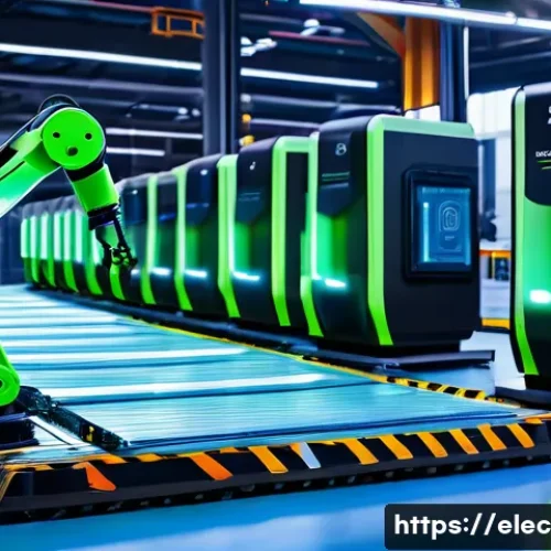 Home 32 전자기파의 응용 분야 - A futuristic smart factory interior showcasing advanced wireless communication technology: robotic a...