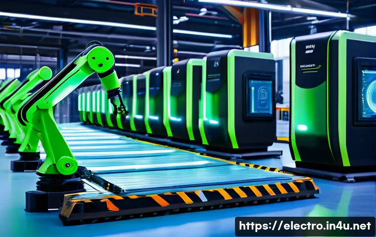 전자기파의 응용 분야 - A futuristic smart factory interior showcasing advanced wireless communication technology: robotic a...