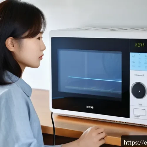 Home 31 전기기기 보호 및 안전 - A modern home interior scene showing a diligent adult carefully inspecting an electrical appliance b...