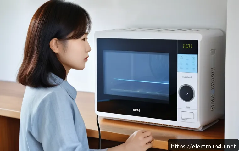 전기기기 보호 및 안전 - A modern home interior scene showing a diligent adult carefully inspecting an electrical appliance b...